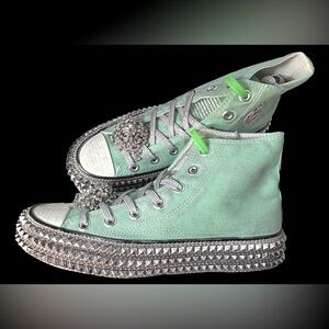 NIB Nan-Ku X Free People Cruise Studded Hi Top Sneakers, Spring Mint, 6 & 8.5